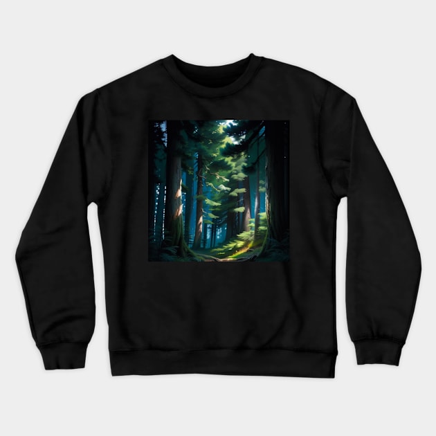 Light Streaming Through a Quiet Pine Forest Crewneck Sweatshirt by CursedContent